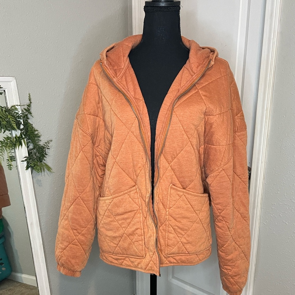 Women's Orange Quilted Puffer Coat